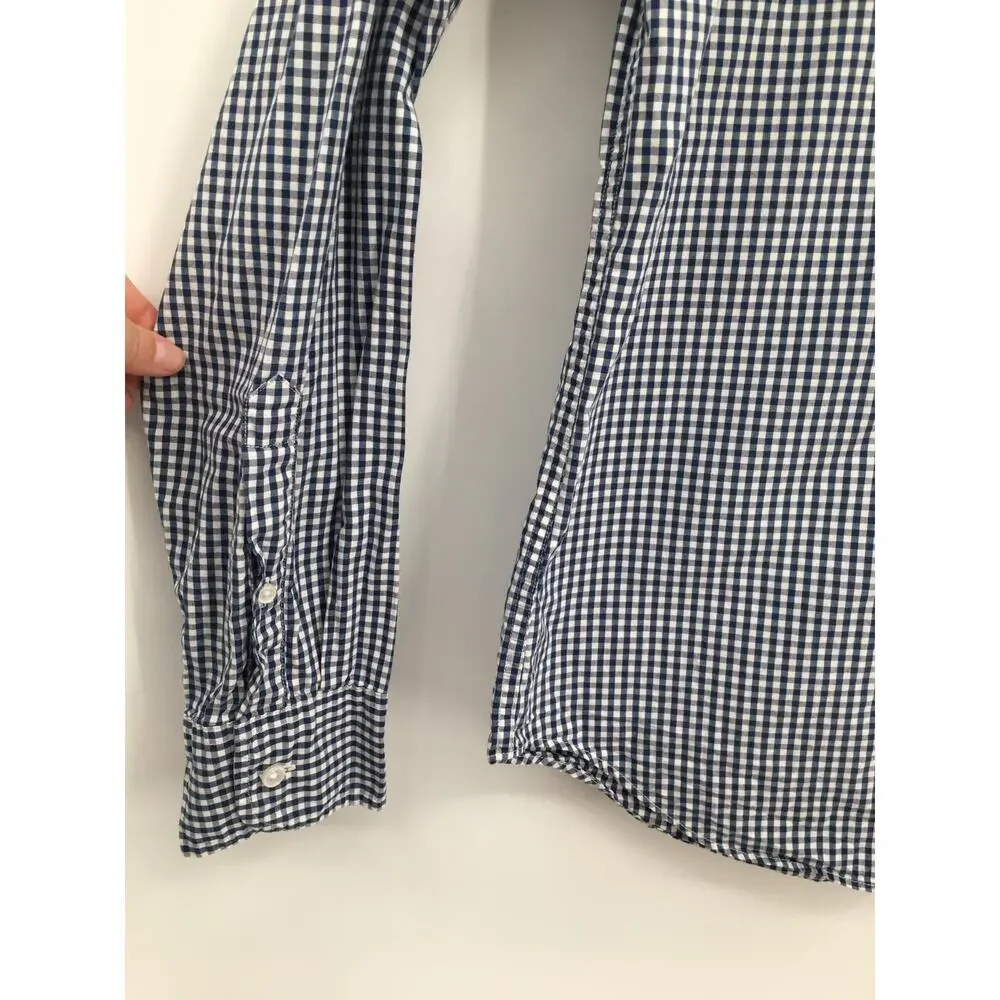 J. Crew Check Pattern Button Front Long Sleeve Shirt Blue Size Large Tall